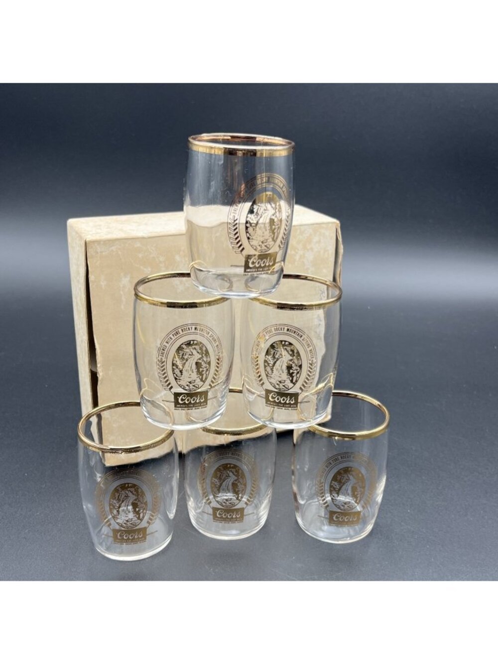 6 VTG Coors Banquet Beer 5 oz Barrel Taster Glasses Guest Of Adolph Coors Gift